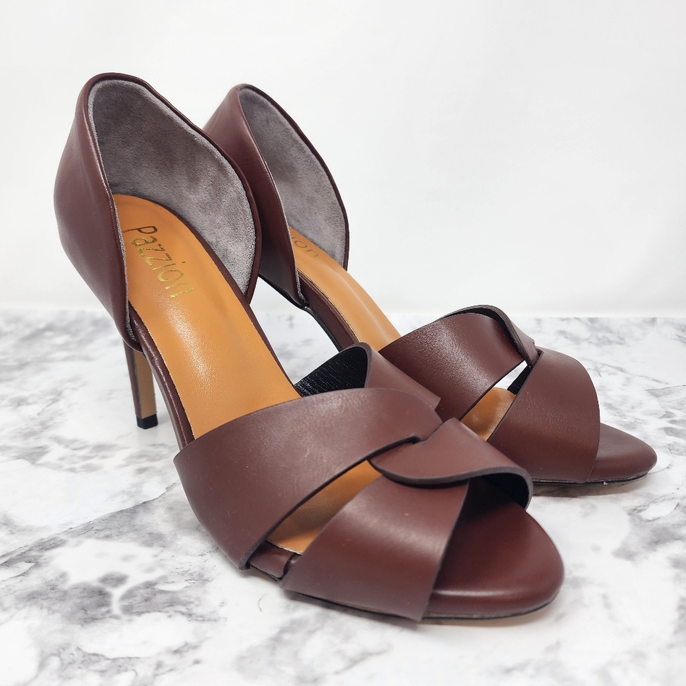 Pazzion Women’s Brown Knot Front Leather Heels - Picture 6 of 14